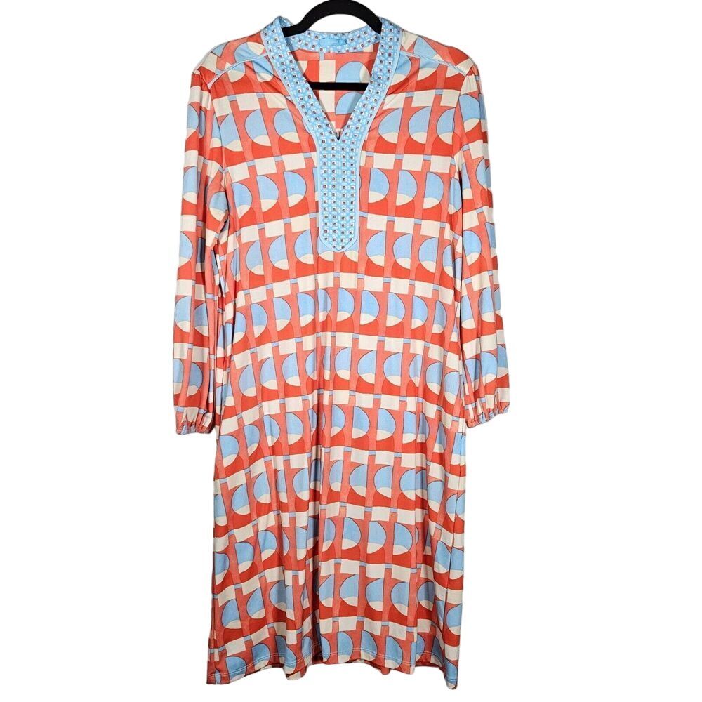 J Mclaughlin Multicolor Geometric Emer Sz M Pockets Catalina Cloth Dress Stretch